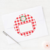 Watercolor Pine Wreath MONOGRAM Red Check  Ronde Sticker (Envelop)