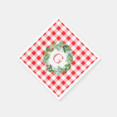 Watercolor Pine Wreath MONOGRAM Red Check  Servet (Hoek)