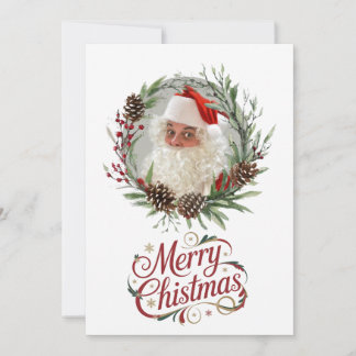 Watercolor Pinecone and Berry Christmas Wreath Feestdagenkaart