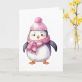 Watercolor Pinguïn Kaart (Gele Bloem)