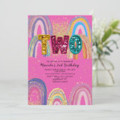 Watercolor pink and gold stars BirthdaInvitation Kaart (Staand voorkant)