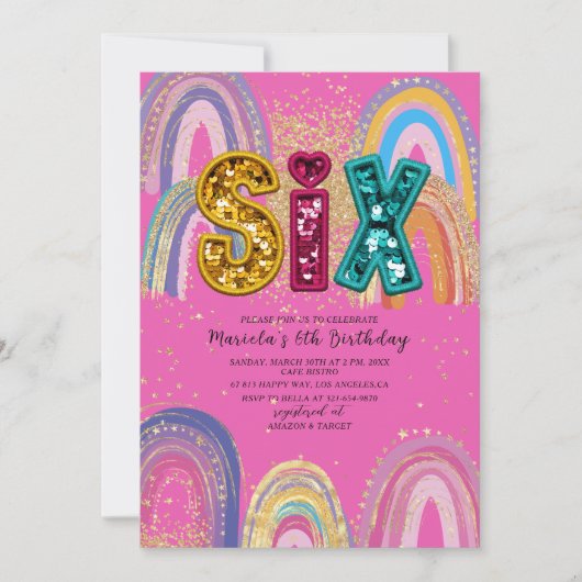  Watercolor pink and gold stars  BirthdaInvitation Kaart (Voorkant)