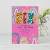  Watercolor pink and gold stars  BirthdaInvitation Kaart (Staand voorkant)