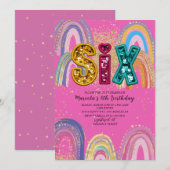  Watercolor pink and gold stars  BirthdaInvitation Kaart (Voorkant / Achterkant)