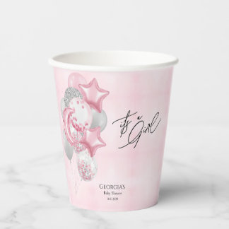 Watercolor Pink Balloons Its A Girl Baby Shower Papieren Bekers