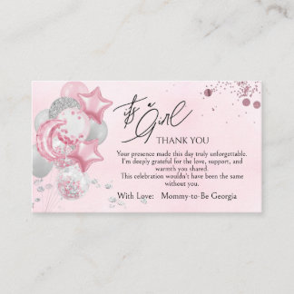 Watercolor Pink Balloons Its A Girl Thank You Informatiekaartje