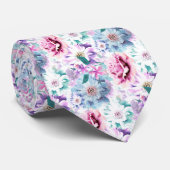 Watercolor pink, blue flowers.  stropdas (Opgerold)