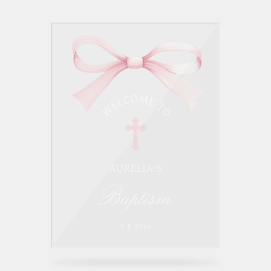 Watercolor Pink Bow Baptism Welcome (Recto)