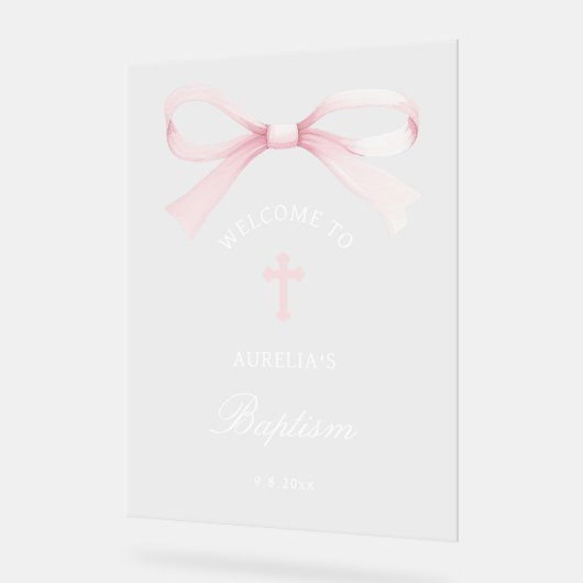 Watercolor Pink Bow Baptism Welcome (Angle)