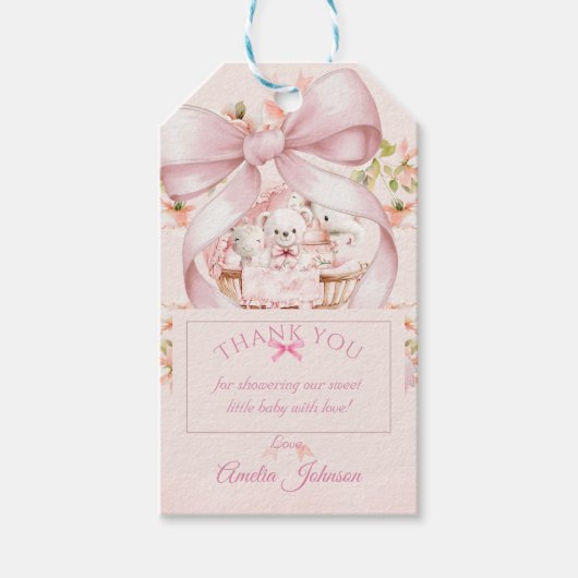 Watercolor Pink Bow Diaper Raffle Ticket Cadeaulabel (Voorkant)