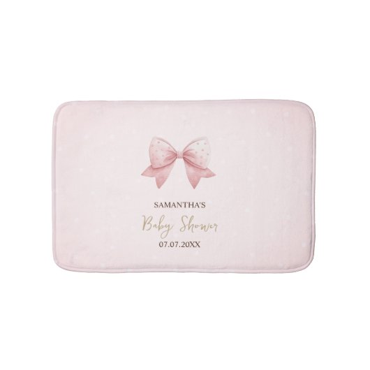 Watercolor Pink Bow Dots Baby Shower Badmat (Voorkant)