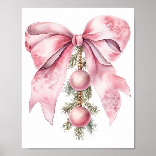 Watercolor Pink Bow with Baubles Poster (Voorkant)