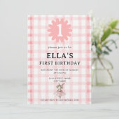 Watercolor Pink Check Bunny Birthday Invitation (Debout devant)