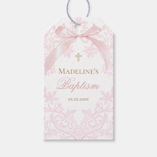  watercolor pink crest | Baptism Cadeaulabel (Voorkant)