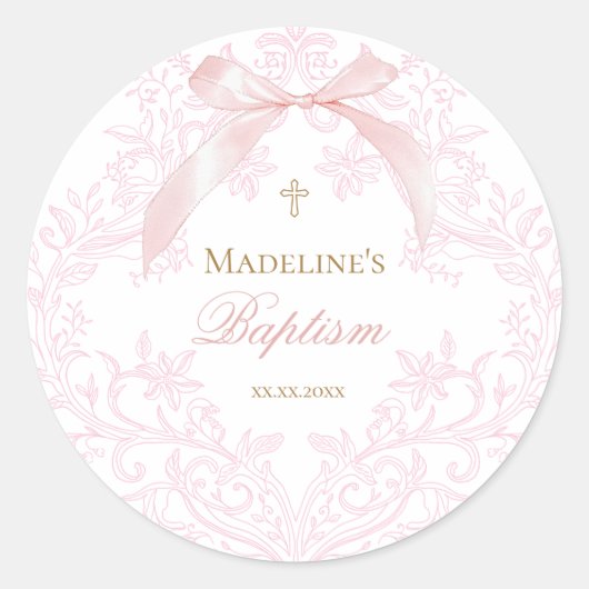 watercolor pink crest Baptism Ronde Sticker (Voorkant)