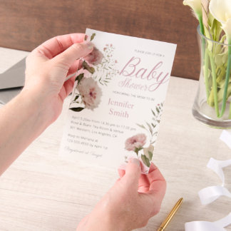 watercolor pink floral roses girl baby shower  vellum uitnodigingen