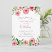 Watercolor Pink Flowers Baby Shower Invitation (Debout devant)