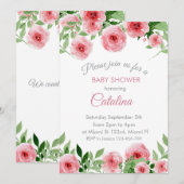 Watercolor Pink Flowers Baby Shower Invitation (Devant / Derrière)