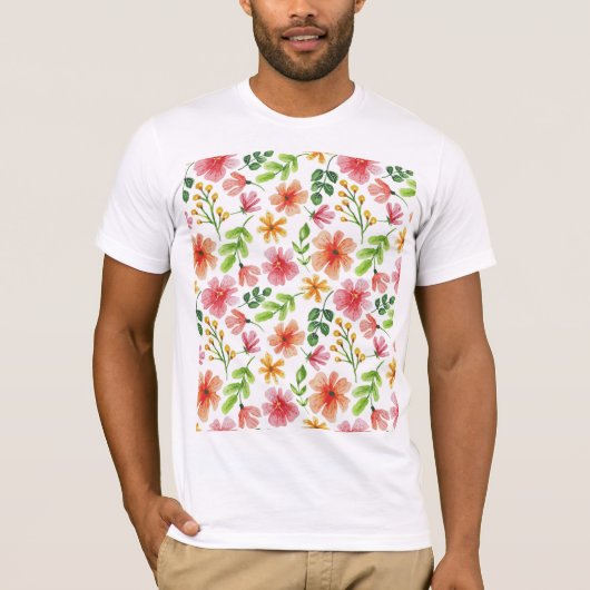 Watercolor Pink Flowers Pattern-69677 T-shirt (Voorkant)