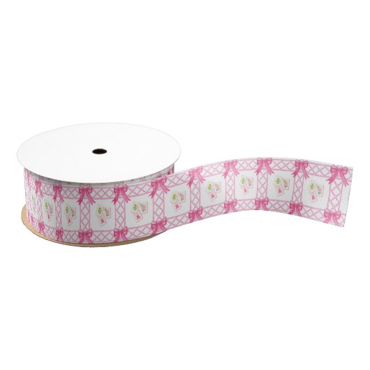 Watercolor Pink & Green Bow Mahjong Grosgrain Lint (Spoel)