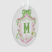 Watercolor Pink & Green Bow Mahjong Monogram Crest (devant)