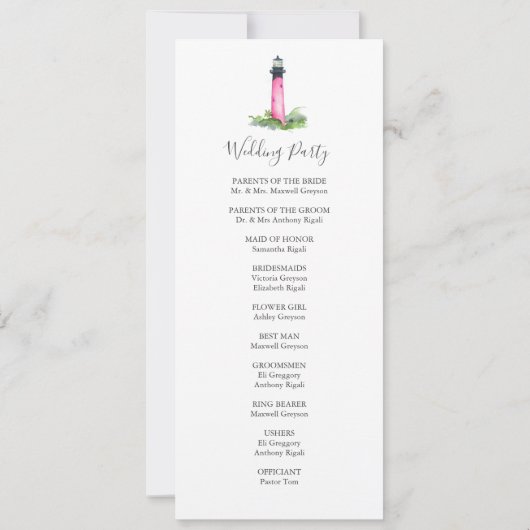 Watercolor Pink Lighthouse Programme de mariage (Dos)