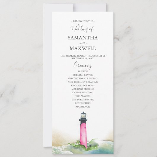 Watercolor Pink Lighthouse Programme de mariage (Devant)