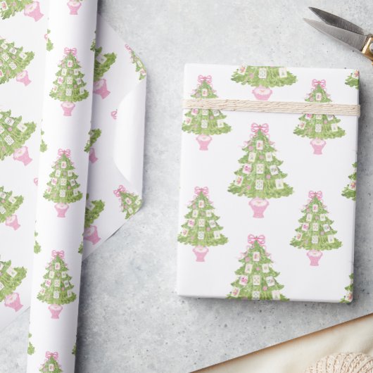 Watercolor Pink Mahjong Christmas Tree Cadeaupapier