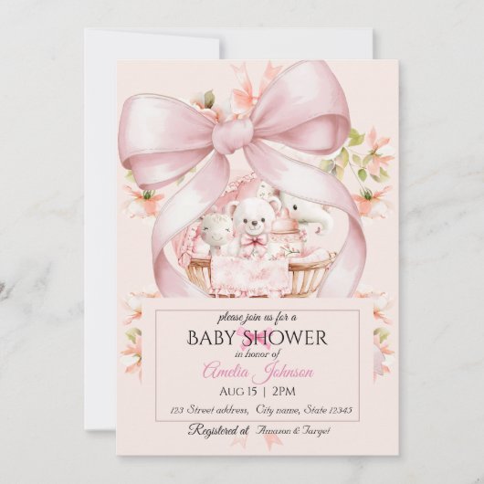 Watercolor Pink Nursery Baby Shower Invitation (Devant)