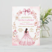 Watercolor Pink Ribbon Bows Quinceañera Invitation (Debout devant)