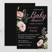 watercolor pink roses girl baby shower invitation (Devant / Derrière)