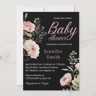 watercolor pink roses girl baby shower invitation notitiekaartje