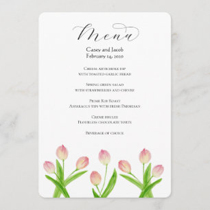 Watercolor Pink Tulips Menu pour Mariages ou événe