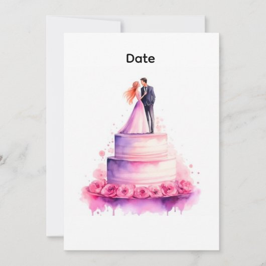 Watercolor Pink Wedding Cake Couple Invitation (Devant)