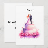 Watercolor Pink Wedding Cake Couple Invitation (Devant / Derrière)