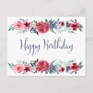 Watercolor Pioen Happy Birthday Briefkaart
