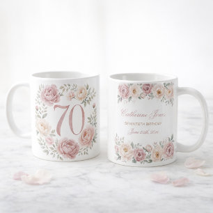 Watercolor Pioenrozen 70e Verjaardag Gepersonalise Koffiemok