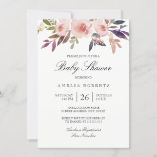Watercolor Pioenrozen Paars Roze Baby Shower Kaart
