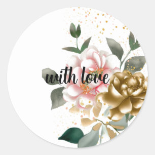 Watercolor Pioenrozen Roze Brons Gesprokkeld Stick Ronde Sticker