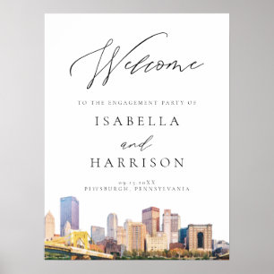 Watercolor Pittsburgh Verloving Feest Verwelkoming Poster