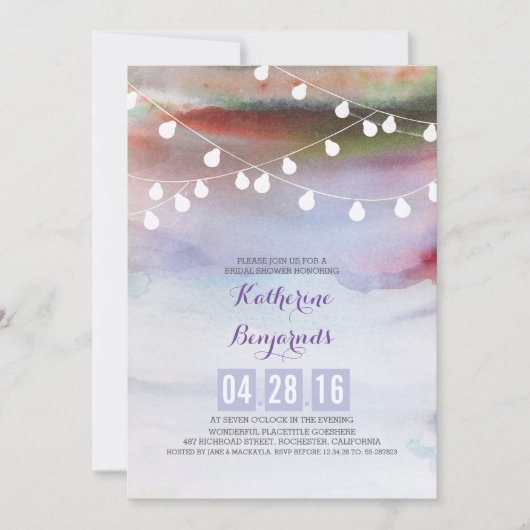 watercolor plage nuptiale invitation douche (Devant)