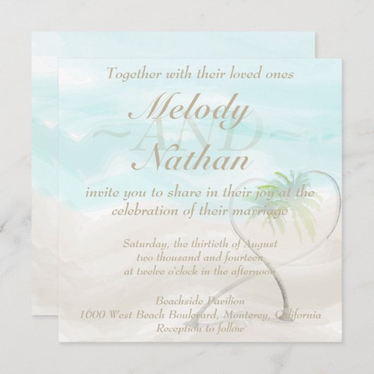 Watercolor Plage tropicale Invitation de mariage (Devant / Derrière)