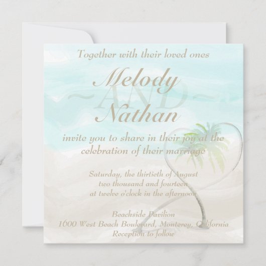 Watercolor Plage tropicale Invitation de mariage (Devant)