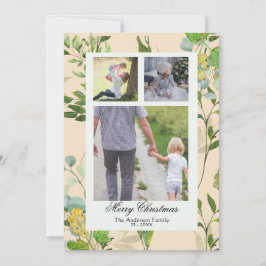 Watercolor planten & bessen 3 Foto Kerstmis Feestdagenkaart