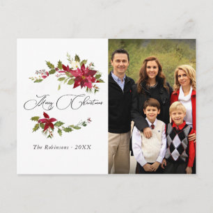 Watercolor Poinsettia familie kerstfoto Feestdagenkaart