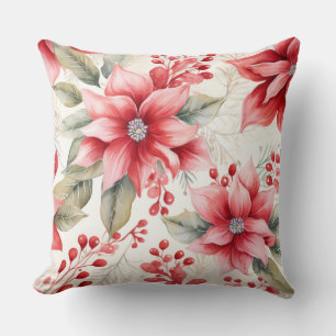 Watercolor Poinsettia Kerst Kussen