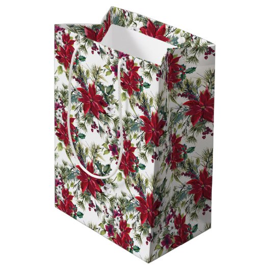 Watercolor Poinsettia Pattern  Medium Cadeauzakje (Achterkant Gekanteld)