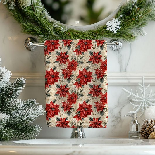 Watercolor Poinsettia Tablecloth Rustic Christmas