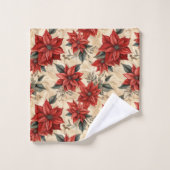 Watercolor Poinsettia Tablecloth Rustic Christmas (Gant de toilette)