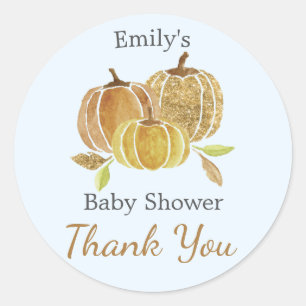Watercolor Pompoen Blauwe Herfst Baby Shower Ronde Sticker